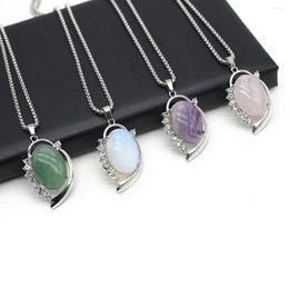 Pendant Necklaces 60cm Natural Agates Stone Necklace Amethysts Oval Charms For Women Jewerly Leather Chain Choker