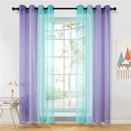 Curtain Gradient Sheer Curtains For Bedroom Living Room Kitchen Grommet Ring Top Eyelet Purple Pink Window Treatments Drapes 2PCS