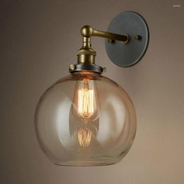 Wall Lamp European Vintage Amber Color Glass Ball Home Deco DIY Loft Industrial E27 Bulb Brass Iron Sconce Lighting Fixture