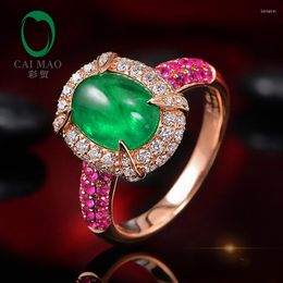 Cluster Rings 14K Rose Gold 2.15ct Natural Emerald 1.12ctw Diamonds & Pink Sapphires Engagement Ring