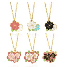 Pendant Necklaces Fashion Cherry Blossoms Necklace Lovely Colourful Flower For Women Girl Accessories Party Gifts