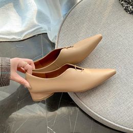 Dress Shoes 2023 Spring Women Pumps Natural Leather 22-24.5cm Length Cowhide Pigskin Full Pointed Toe Fashion Luxury