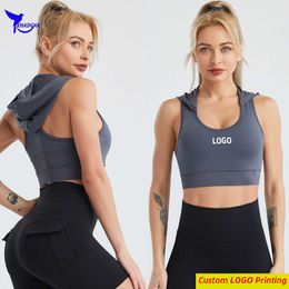 Camisoles Tanks Breaable Padded Hooded Sports Bra Women UNe Qui Dry Sleeveless Crop Tops Yoga Hoodies Gym Fitness Running V Customised Z0322
