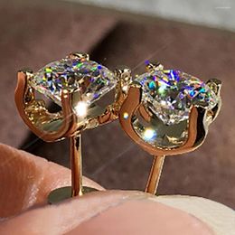 Stud Earrings 18K Yellow Gold 6 Carat Women Wedding Anniversary Engagement Party Round Moissanite Diamond Elegant Trendy