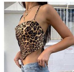 Women's Tanks Camis Sexy Backless Women's Camisole Top Leopard Bandage Crop Top Cross Strap Exposed Navel Vest Ladies Slim Fit Tank Top Camisole P230322
