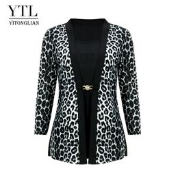 Men's Swimwear YTL Women Chic Leopard Blouse for Work Plus Size Fashion Patchwork Slim Shirt Long Sleeve Autumn Spring Tunic Tops Blusas