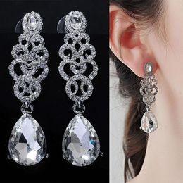 Dangle Earrings & Chandelier Efily Fashion Crystal For Women Bride Wedding Jewellery Silver Colour Luxury Long Water Drop Earring Christmas Gif