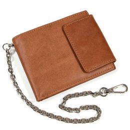 Wallets Men's Wallet High Security with ID Window and Pockets Men's Genuine Leather Wallet Zip Crop Chain Anti-theft Wallet Z0323