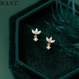 Charm WANTME 925 Sterling Silver Romantic Clover Piercing Ear Bone Fashion Korean Screw Bead Stud Earrings for Women Wedding Jewelry Z0323