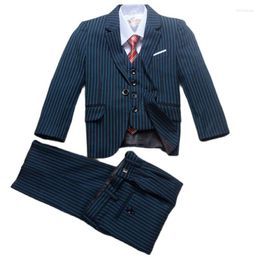 Men's Suits Kid Blue Stripe/Red Stripe Child Blazer Trousers Custom Made Party Wear For Wedding Latest Design 3pcs Jacket Pants Vest