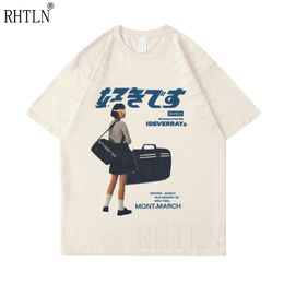 Mens Polos Hip Hop Streetwear Harajuku T Shirt Girl Japanese Kanji Print Tshirt Men Summer Short Sleeve TShirt Cotton Loose Tops Tees 230323