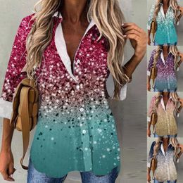 Women's Blouses Bleached Shirts For Women Casual Spring And Summer Shiny Printed Long Women's Athletic Tops 3/4 Sleeve Bodysuit