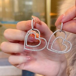 Double Heart Dangle Earring Tibetan silver S925 Party Wedding Drop Earrings for Women Bridal Engagment Promise Jewelry Gift