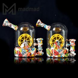 Water transfer smoking printing windmill silicone water pipe with glass bowl&box smoke oil rig 1006