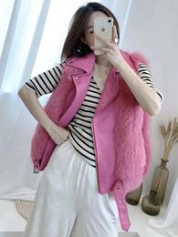 Women's Fur & Faux Motorcycle Style Vest Waistcoat Sleeveless Genuine Sheepskin Leather Zipper GiletWomen's Women'sWomen's