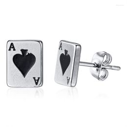 Stud Earrings Fashion Ace Of Spades For Men Boy Stainless Steel Poker Player Cards Lucky Earring Punk Male Jewelry