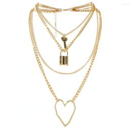 Choker Simple Personality Multi-layer Clavicle Chain Key Lock Necklace Female European Geometric Heart Pendant Necklaces For Women