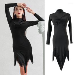 Stage Wear 2023 Latin Dance Competition Dresses For Women Long Sleeve Fringe Dress Chacha Samba Tango Performance SL4443