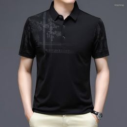 Men's Polos #6039 Summer Black Blue Green Flower Printed Polo Shirt Short Sleeve Middle-aged Dad Mens Shirts Vintage Thin