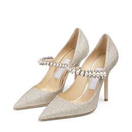 Fashion Women Pumps Sandals London BAILY 100 mm Italy Pointed Toe Pearl Crystal Ankle Sling Clastic Glitter Strass Stylist Wedding Party Sandal High Heels Box EU 35-42