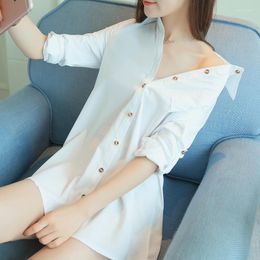 Women's Blouses White Shirts 2023 Summer Button Sexy Long Boyfriend Style Night Club Outwear Cardigans Tops