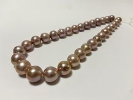 Chains Fine 12-14mm Natural Pearl Necklace For Women Round Light Golden Beads Wedding Party Jewellery Gifts Clasp