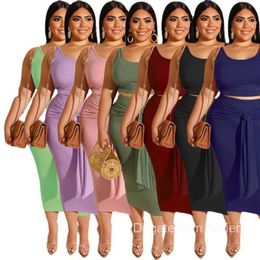 Plus Size Womens Clothing Tracksuits XL-5XL Skirt Suit New Tight Buttocks Sexy Hip Wrap Bandage Solid Colour Casual Women Two Piece Suit