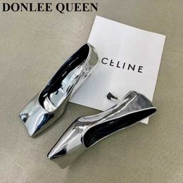Fashion Gold Sliver Pumps Women Shoes High Heels Square Toe Office Dress Shoes Stiletto Pumps Wedding Party Elegant Spring Mujer 230223