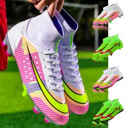 Dress Shoes Men Soccer Shoes Adult Kids TFFG High Ankle Football Boots Cleats Grass Training Sport Soccer Sneakers AG Sock Long Spike Boots 230323