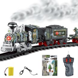 Electric RC Track 2023 RC Electric Steam Railway Children s Toys Suit Simulation Model Smoke Charging Classic Remote Christmas Train 230323