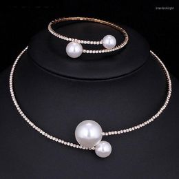 Necklace Earrings Set Women Simple Fashion Simulated Pearl Bridal Adjustable Bracelet For Crystal Wedding Jewellery