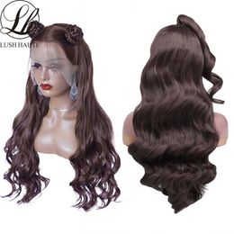 Synthetic Wigs Chocolate Brown Body Wave Lace Front Wigs Soft Long Glueless Heat Resistant Fibre Hair Synthetic 13x4 for Women 230227