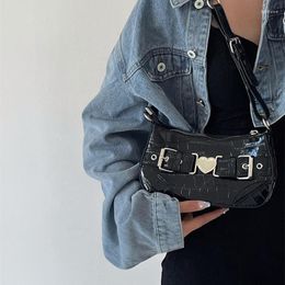 Evening Bags Motorcycle Style Cool Shoulder Bag 2023 PU Pattern Black Girls Underarm Cell Phone Metal Heart Handbags