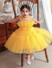 Girl Dresses 2023 Fairytale Princess Pure Color Flower Sleeveless Theme Party Costume Birthday Outfits Cute Daughter Ball Gowns