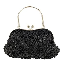 Evening Bags Boutique De FGG Elegant Frame Women Formal Beaded Evening Purses and Handbags Bridal Sequins Clutch Bag Cocktail Party Bag 230323