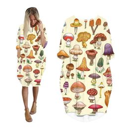 Casual Dresses Midi Dress Shirt Ladies Mushroom Vintage 3d Printed Fashion Pocket Harajuku Long Sleeve Womens Plus Size Clothes