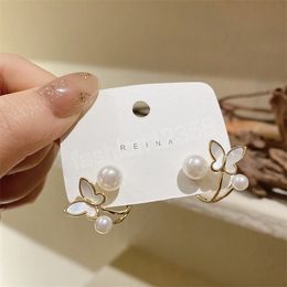 Exquisite Rhinestone Butterfly Imitation Pearl Stud Earrings Chic Earings Korean Fashion Jewelry Wedding Pendientes