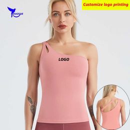 Camisoles Tanks Sexy One Shoulder Elastic Yoga V Women Qui Dry Running Tank Top Gym Fitness Sleeveless T Shirt Sports Bra Cloing Custom Z0322