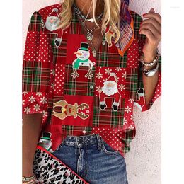 Women's Blouses Elegant Loose Christmas Print Women Shirts Office Large Size Long Sleeve V Neck Tops Casual Ladies Party Cardigan Blouse