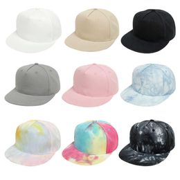 Caps Hats Blotona Children Hip-Hop Hats Kids Boys Girls Solid Color/Tie-Dye Baseball Caps Toddler Outdoor Flat Brim Trend Hats P230323