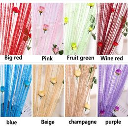 Curtain 200cm Rose Romantic Floral String Flower Design Tassel Decor Living Room Door Window Divider 8 Colours