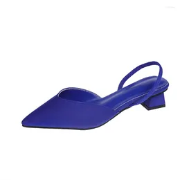 Sandals Lady Blue Rose Red Med Kitten Heels Pointy Toe Hight Quality PU OL Office Shoes With Seam Back Strap Elegant Plus Size 4
