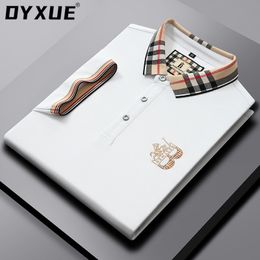 Men's Polos DYXUE Men's Shirts Lapel Polo Shirt Cool Summer Cotton Fashion Soft Short Sleeve Casual Pure Colour High-quality Embroidery 230322