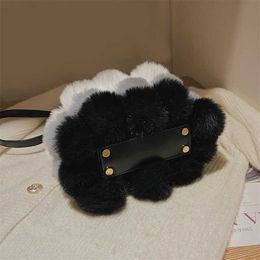 Bag Winter Contrast Colour Plush Tote Small Soft Handbag for Women Fashion Faux Fur Shoulder Female Crossbody 2024