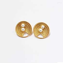 Hoop Earrings WTLTC Vintage Stylish Round Braided Stud For Women Retro 2.3cm Big Post Minimalist Metal Pearls Studs