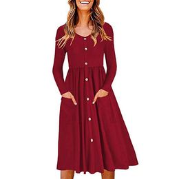 Casual Dresses Vintage Dress Fall Fashion Women Long Sleeve Button Pockets A-Line Party ArrivalsCasual