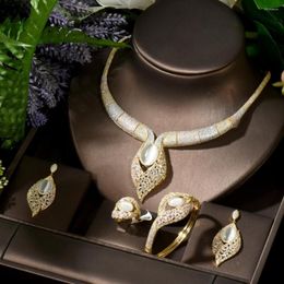 Necklace Earrings Set HIBRIDE Charm Big Pendant 3 Gold Colour Plated Bridal Jewellery For Women Anniversary Parure Bijoux Femme N-1295