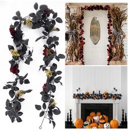 Decorative Flowers 175cm Halloween Black Garland Artificial Plant Flower Hanging Vine For Thanksgiving Party Autumn Home