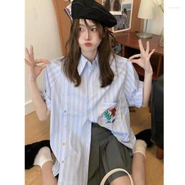 Women's Blouses Women Striped Shirts Casual Blouse For Girl Summer Button Up Tops Korean Fashion Clothes Japanese Harajuku Kawaii Clothing