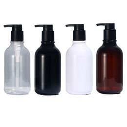 Empty Plastic Bottle 300ml 500ml Black Lotion Press Pump Round Shoulder PET Shiny Black Brown White Clear Bottles Refillable Cosmetic Showergel Packaging Bottle